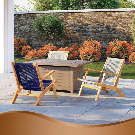 Vega Natural Stain Outdoor Chair, Acacia Wood Construction, Woven Web Seat, Mid-Century Design, Comfortable Reclining
