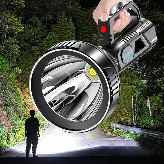 LED Searchlight 3 Modes Flashlight USB Rechargeable Life Waterproof for Hiking Fishing Emergency Portable Handheld Spotlight