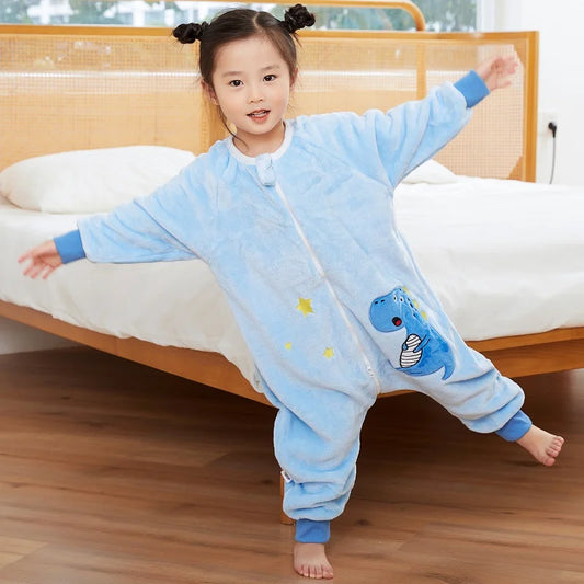 Dinosaur Flannel Baby Kid Sleeping Bag Winter Autumn Sleepwear Cartoon Bodysuit Sleepsack Pajamas With Feet Boy Girl